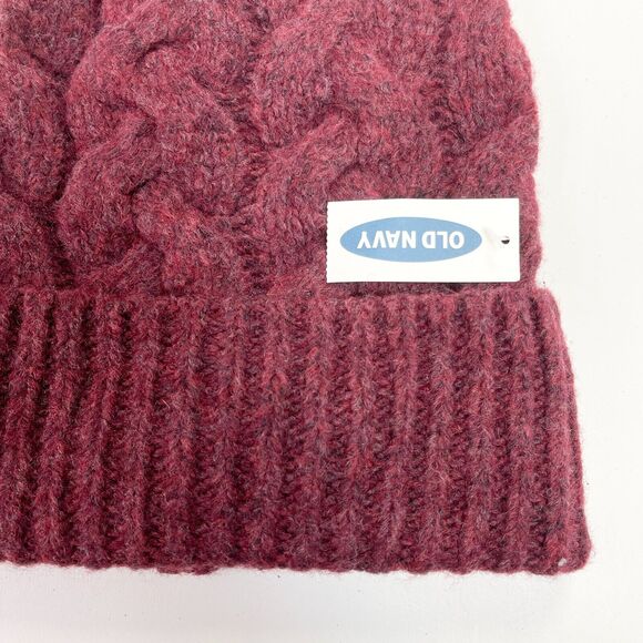 Old Navy Cabe Knit Beanie Hat Chunky Fall Winter Burgundy Cozy Winter Ski Snow - Picture 7 of 8